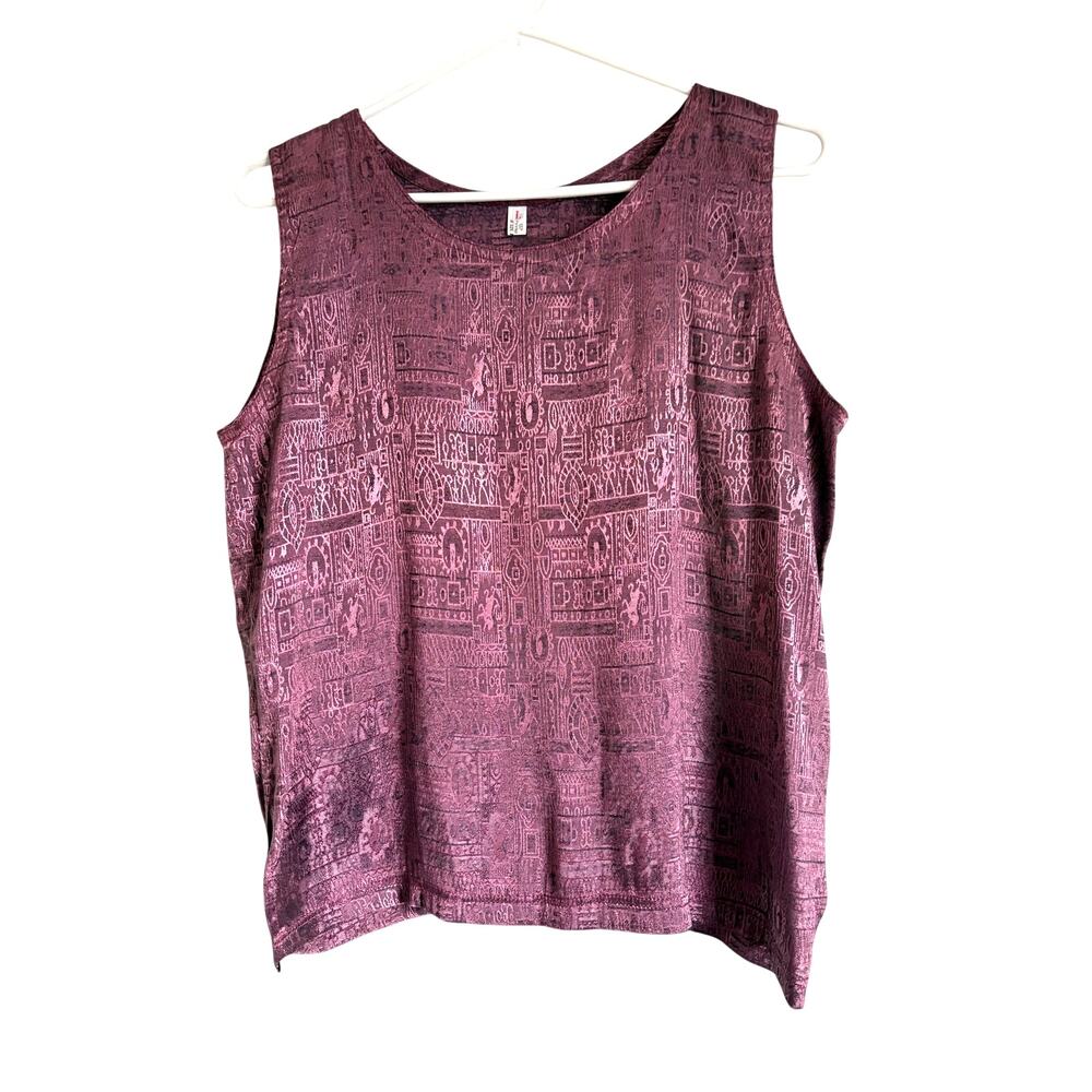 VTG Y2K 100% Silk Thailand Sleeveless Top Purple Geometric Print Large Global